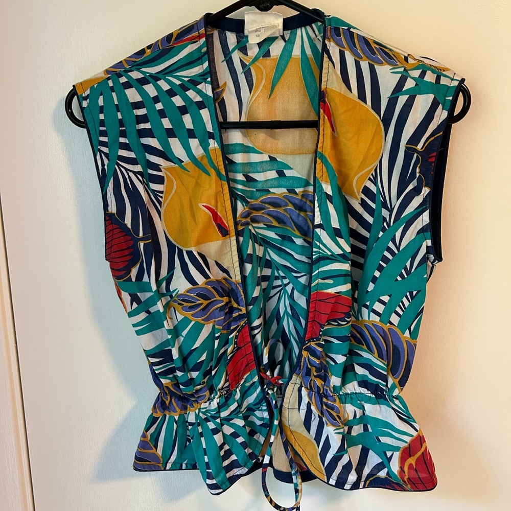 Vintage Tropical Print Sleeveless Top